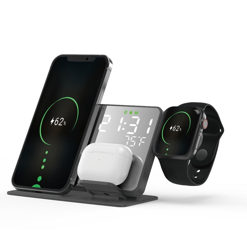 2-in-1 Cargador Inalambrico 15W, Pantalla de Reloj, Alarma, Termometro